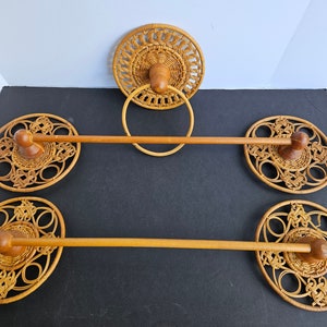 Rattan Towel Ring and Pair of Wicker and Wood Towel Bars - FedEx approximates Virg Bch 18. NY 19. NV 28.