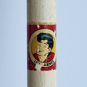 Wood Walking Stick Painted White with Natural Wood Rounded Knob and Lil Abner Detail