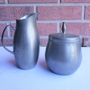 International Pewter Creamer Pitcher and Sugar Bowl with Lid