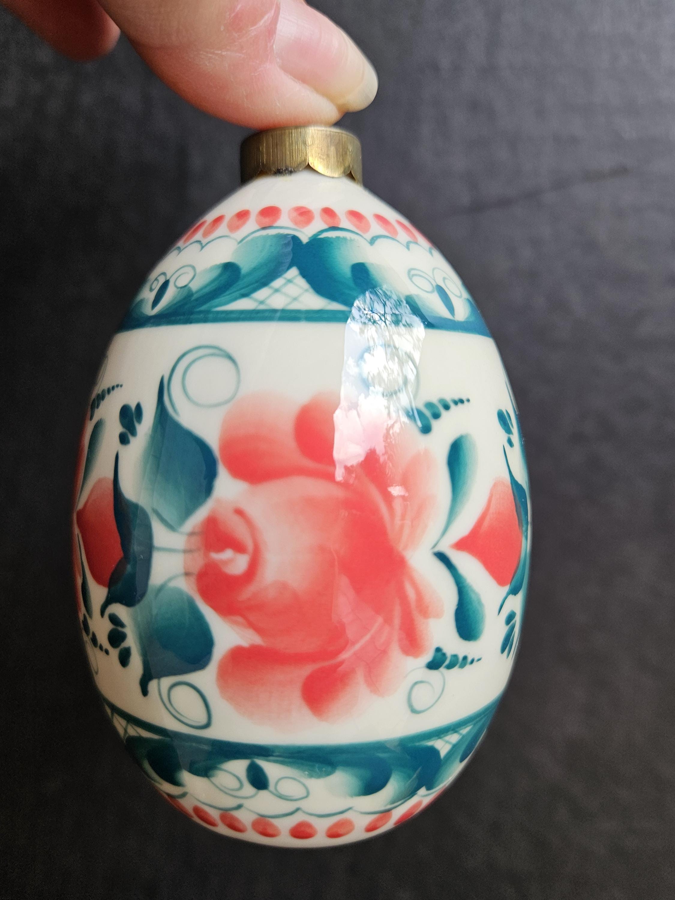 Russian Handpainted Porcelain Egg With Floral Details Signed E