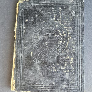 Antique Welsh Black Cover Bound New Testament with &quot;Four Pence British and Foreign Bible Society&quot; Pressed in Cover