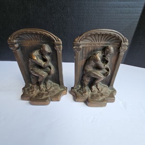 Rodin&#39;s The Thinker Cast Bronze Copper Colored Bookends