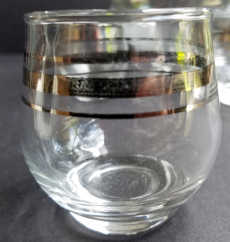 Silver Banded Brandy Snifter Drink Set with 6 Small Glasses Etsy