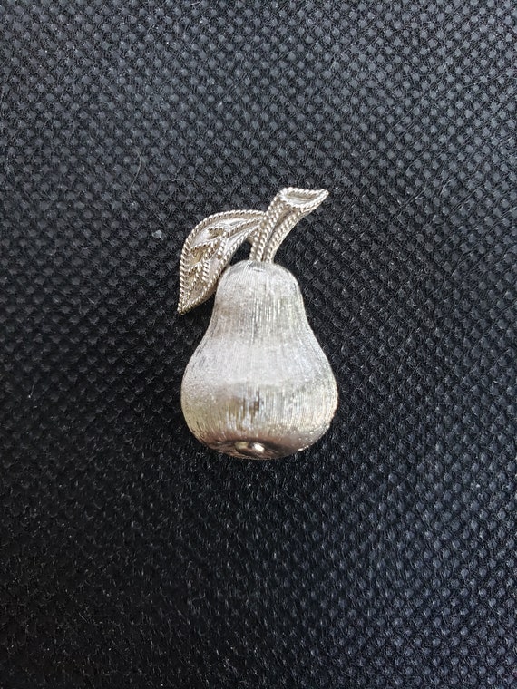 Brushed Silver Tone Metal Pear Brooch by Trifari - image 1