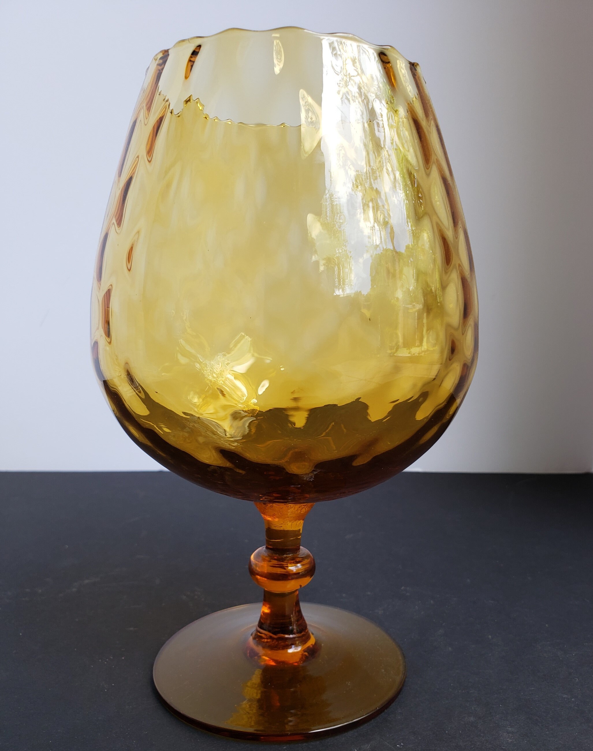 Empoli Compote Dish Covered Pedestal by Empoli Glass Italy Amber and Clear Glass Empoli Compote Dish Covered Pedestal by Empoli Glass Italy Amber and Clear Glass