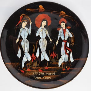 ヴィンテージアジア - ベトナム手塗りブラックラッカーウォールアート Vietnamese Black Lacquer Art - Etsy