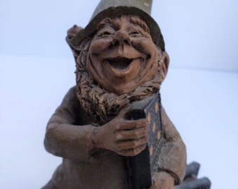 Clark Resin Gnome With Dominoes Figurine - Signed Fats Clark Dated