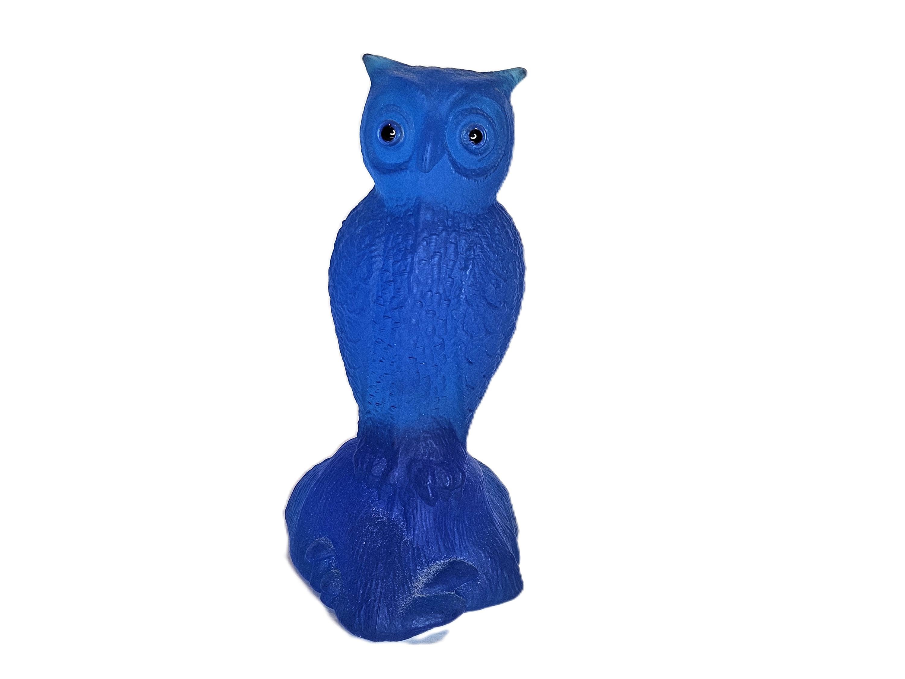 Blue Satin Glass Owl Black Eyes on Stump with Mushrooms - Possibly Westmoreland