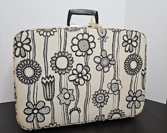 Maleta Samsonite vintage: diseño floral blanco, accesorio reciclado.