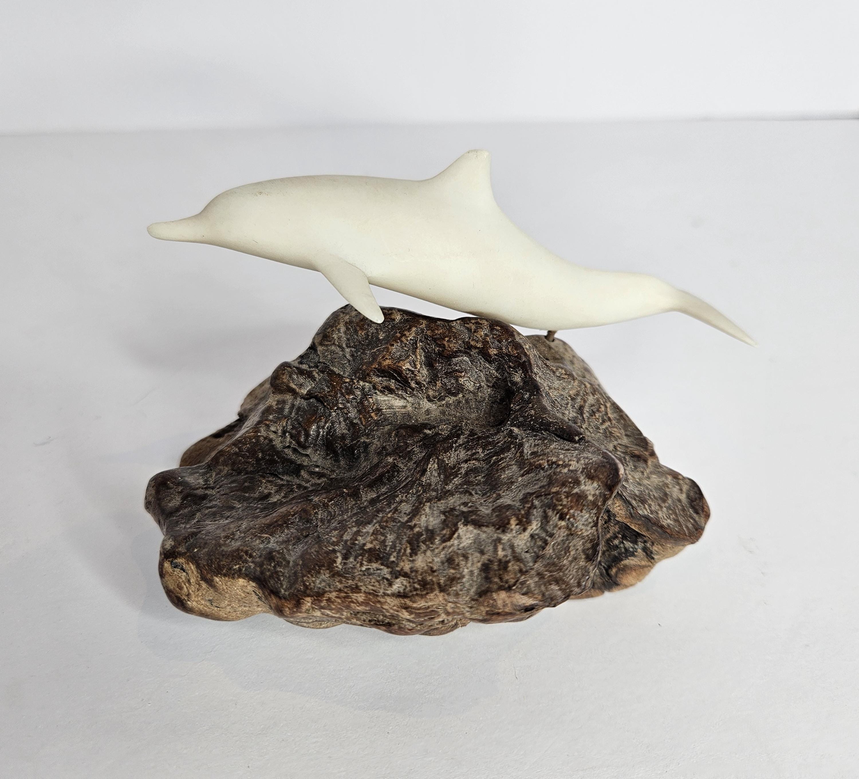 White Dolphin Mounted on Wood Sculpture Signed - John Perry - Etsy