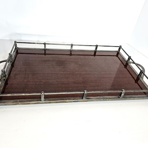 Wood Look Formica and Silverplate Metal Serving or Vanity Tray by Formica