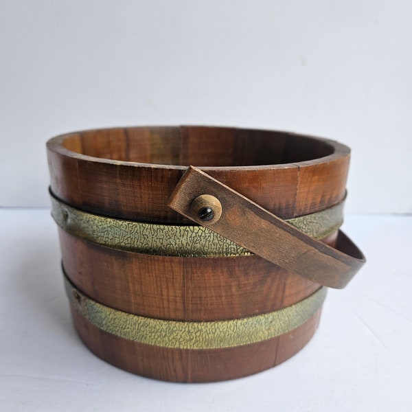 Vintage Small Wood Slat Pail with Wood Splint Swing Handle