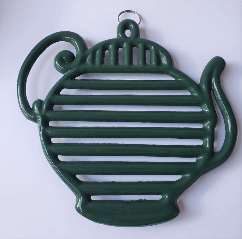 Green Teapot Shaped Trivet With Metal Ring for Hanging and Etsy