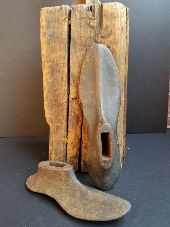 Vintage or Antique Shoe Anvil, Old Wood Stand wit… - image 4