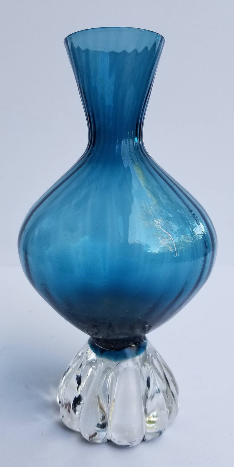 Unique Blue Glass Bud Vase Possible Empoli with Attached Clear Etsy