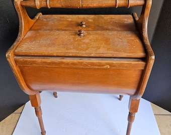 Vintage Standing Wood Sewing Box Round bottom with 4 Thin Legs - FedEx Shipping Less, Ask