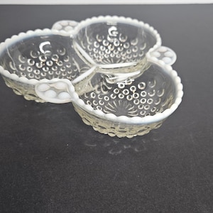 Anchor Hocking Moonstone Hobnail 3 Cup Relish Dish - Vintage