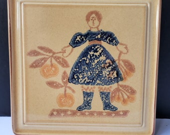 Pfaltzgraff Tile Trivet Folk Style with Girl or Woman