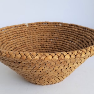 Braided Grass Coil Basket with Flared Rim and Flat Bottom