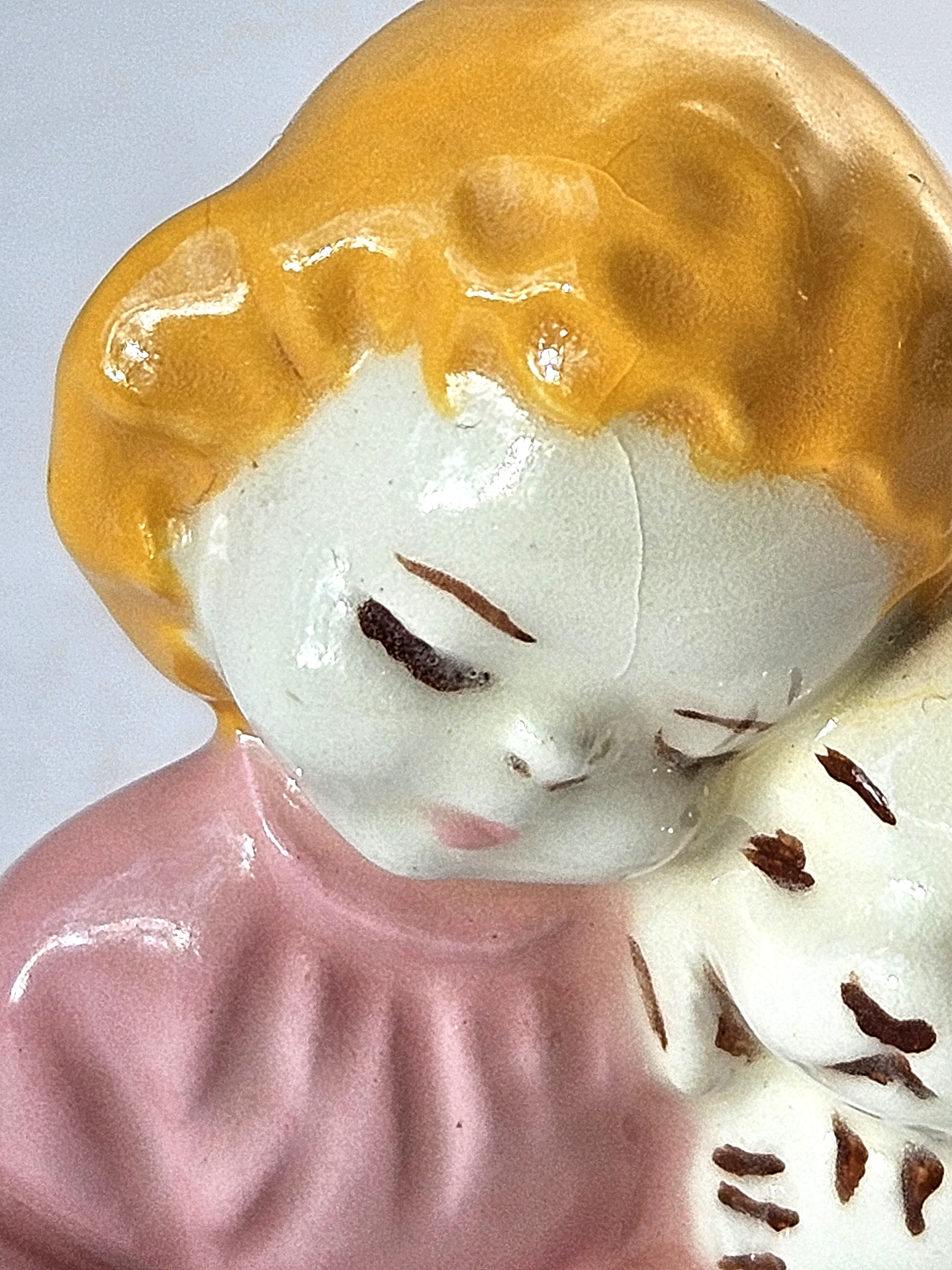 ヴィンテージの少女と犬の陶器の置物 - N のマーク付き - Etsy 日本