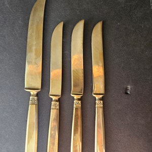 Set of 4 Brass Knives with Neck Band Detail Marked - Thailand