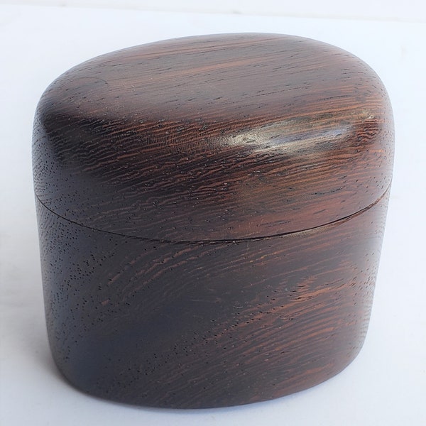 Vintage Small Wood Egg Shaped Swivel Hinged Trinket or Ring Box