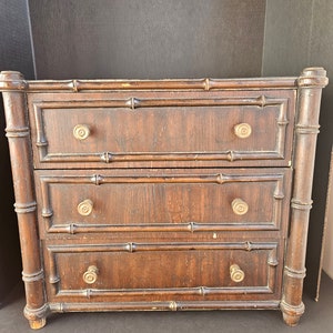 Vintage Knob Creek Wood Nightstand with Bamboo Look Details and Brass Hardware - Ask about FedEx Shipping