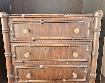 Vintage Knob Creek Wood Nightstand: Bamboo Look, Brass Hardware