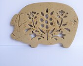 Painted Cast Iron Pig Trivet Footed with Floral Open Work