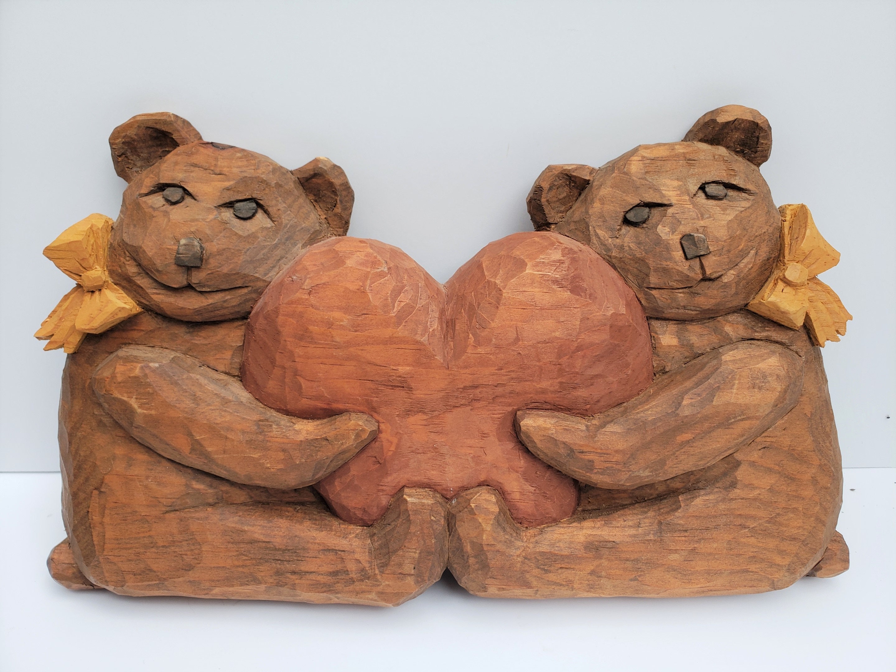Peluche Ours Assis En Bois Articulé – Vintage Folk Art – Décor étagère