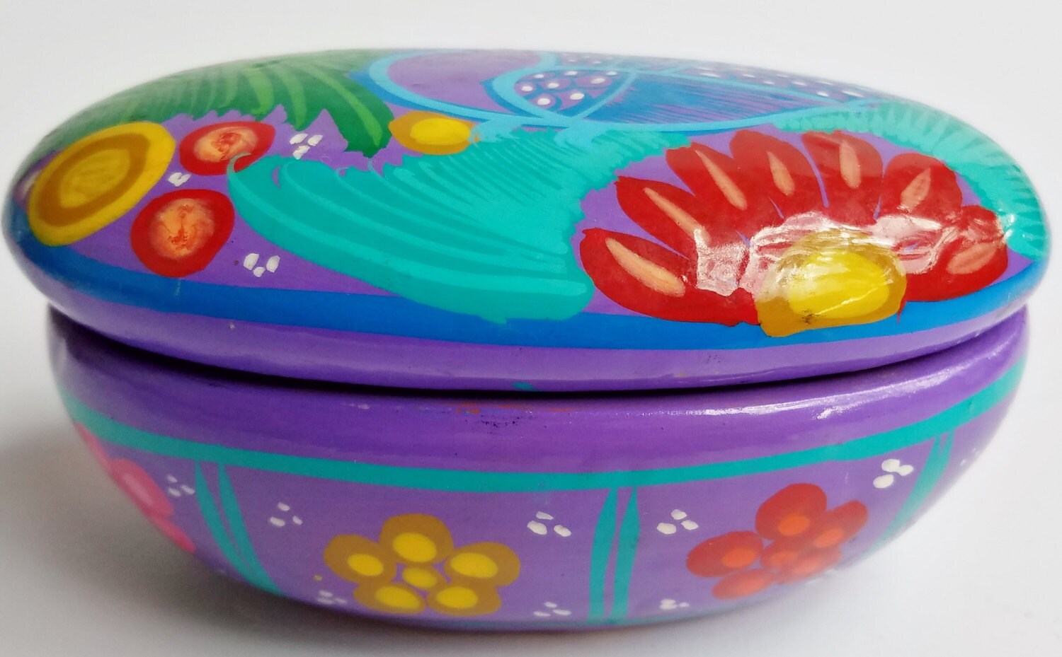 Mexican Folk Art Brightly Painted Oval Terra Cotta Lidded Bowl - Etsy