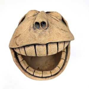 Pottery Open Mouth Studio Pottery Jar with Teeth and Full Face