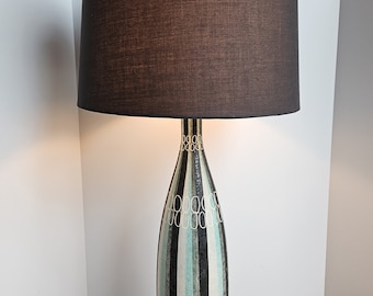 Vintage MCM Lamp - Tall Slender with Vertical Striping in Turquoise, Black, Gray and White - Shade not included