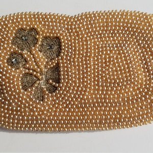 Vintage Beaded Clutch Features Pearly and Clear Glass  Beading and Satin Interior by Sarne