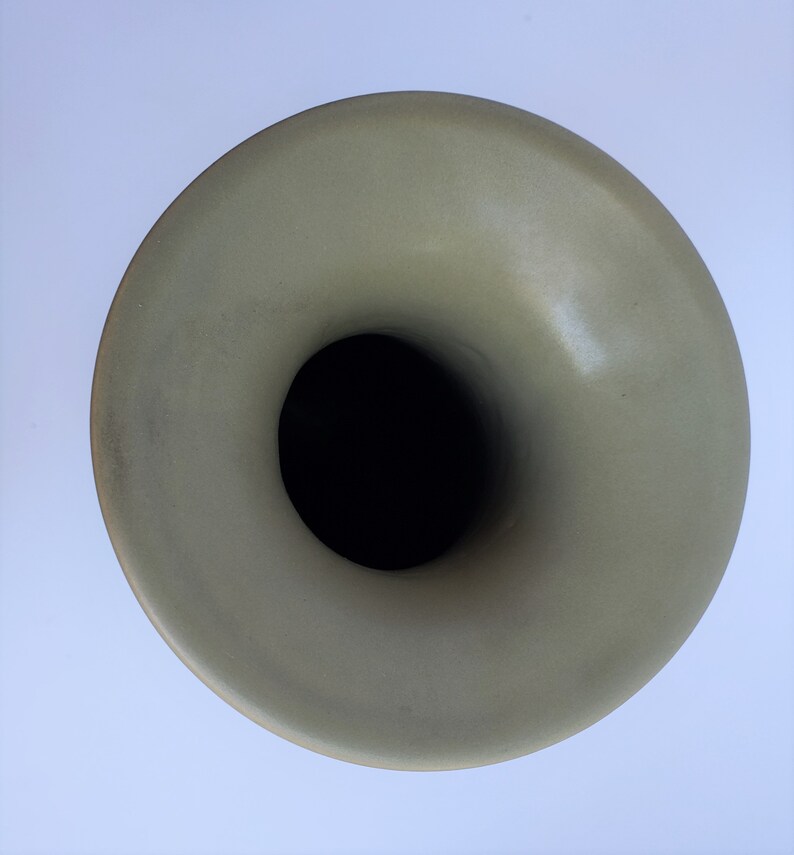 Slender Neck and Flared Rim Tall Slender Bulb Style Green Haeger Pottery Vase with Indented Banded Detail