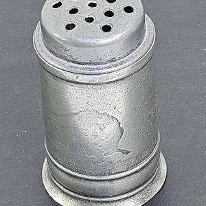 Antique Pewter Shaker with Etched Buffalo and 1801 with Vine Detail