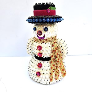 Hand Made Sequined and Beaded Snowman - Vintage
