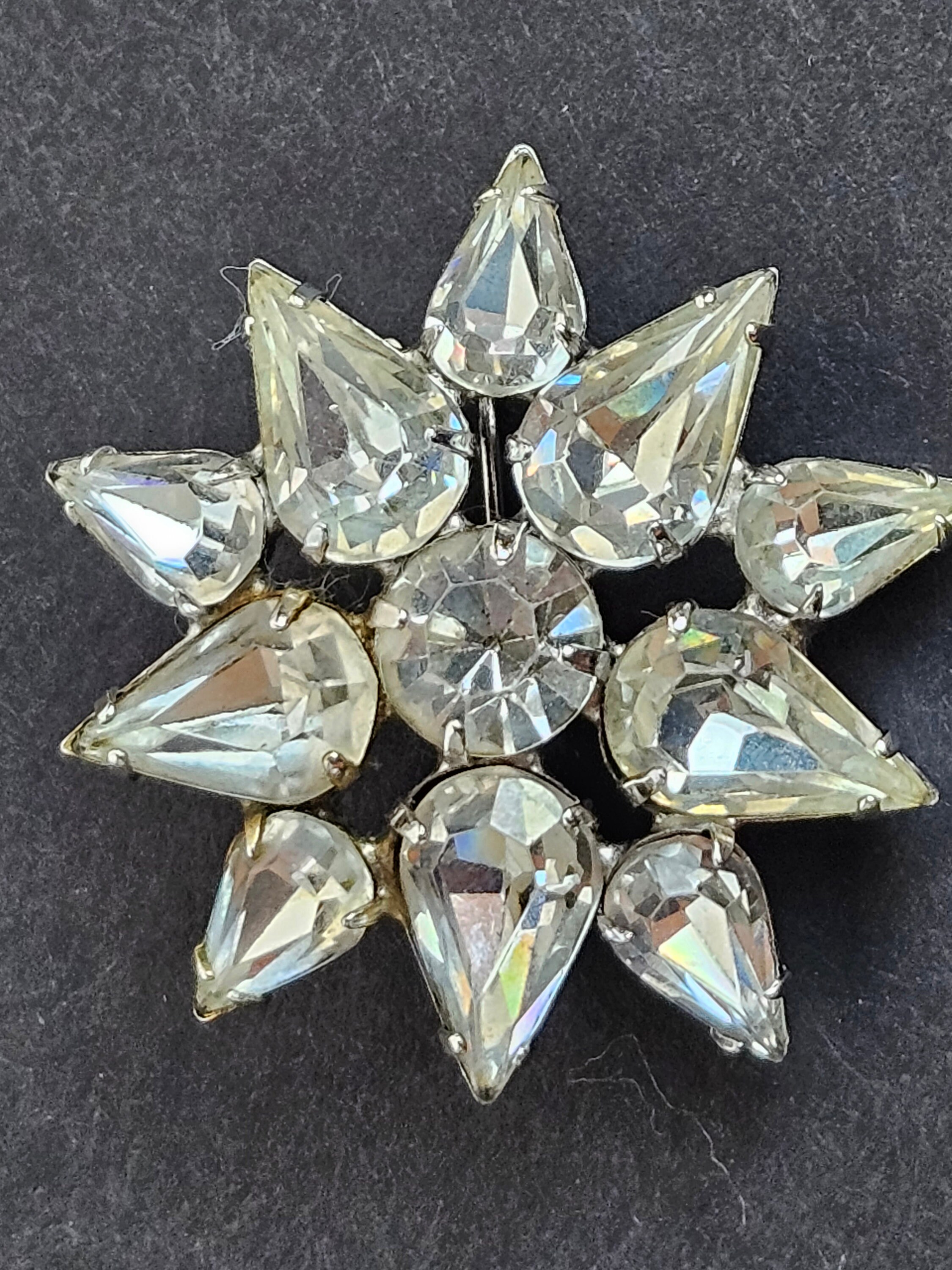 Rhinestone Spray Brooch Pin Figural Bouquet Marquise