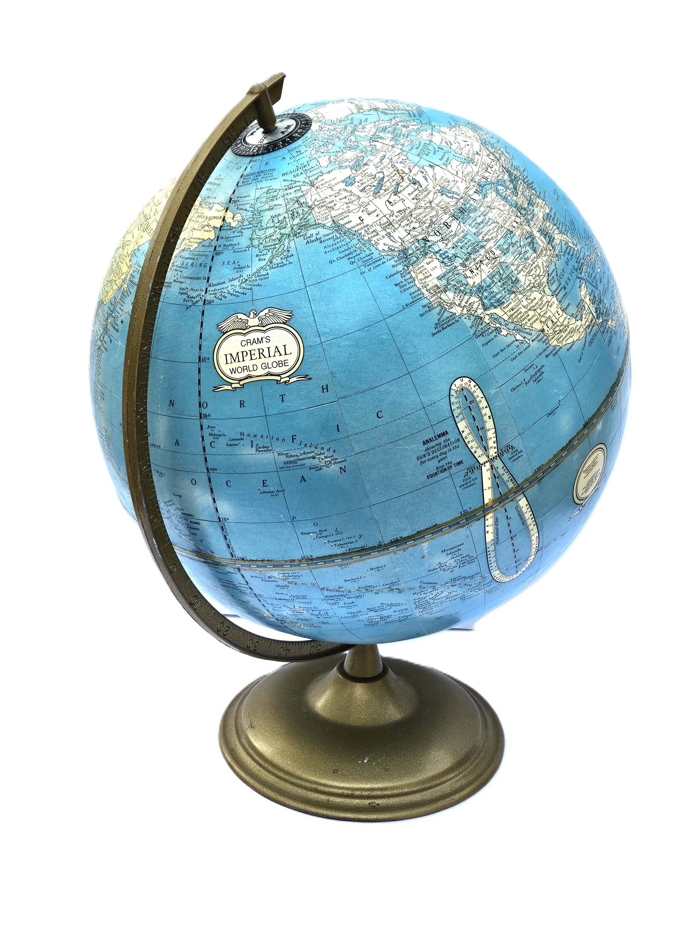 World Globe With Metal Stand Cram Imperial 1990s - Fedex to IN 25