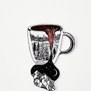 Wild Brew Sticker 4" Weatherproof and durable, Outdoor sticker, Coffee drinker, Coffee, mug, Travel, Adventure, Waterfall, Mountains sticker