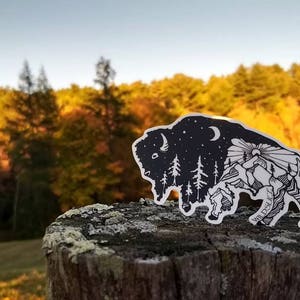 Night and Day Bison Buffalo sticker 4" Weatherproof and durable, Outdoor sticker, Travel sticker, Wanderlust, Galaxy, Moon sticker