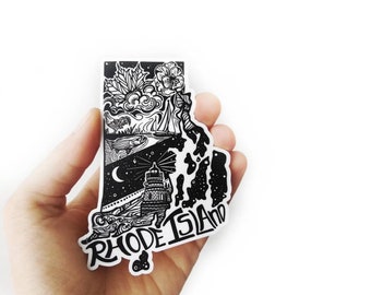 Rhode Island State 4" Weatherproof et durable, Autocollant extérieur, Autocollant Voyage, Wanderlust, Montagnes, Autocollants