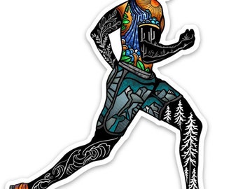 Runner Guy Sticker, Weatherproof Vinyl, Trail Running Decal (4")