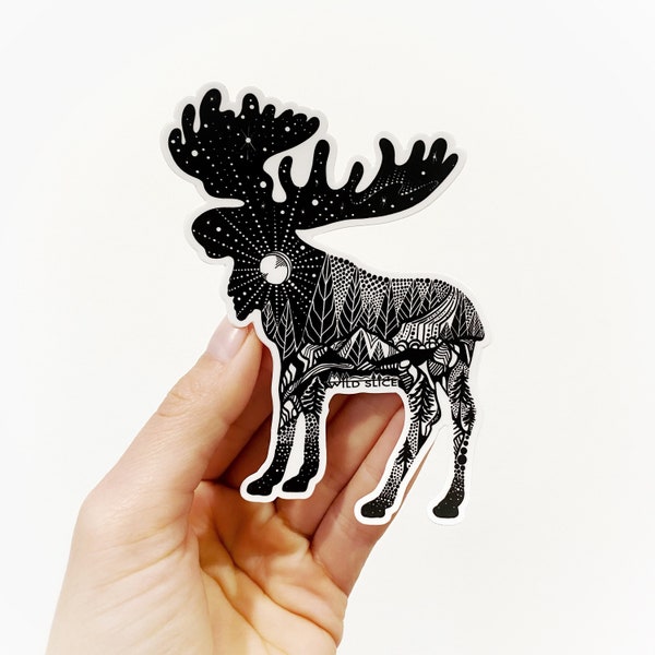 Moose Sticker  4" Weatherproof and durable,  Outdoor sticker, Travel sticker, Wanderlust, Moon , Trees, Wildlife