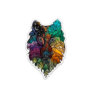 Color Wolf Prism Sticker, Weatherproof Vinyl, 4"