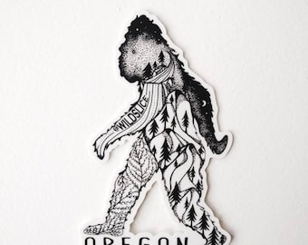 Sasquatch Bigfoot Sticker 4" Weatherproof and durable, Outdoor sticker, Rabbit, Wildlife, Mountains, Moon , Trees