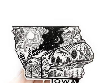 Iowa State Sticker  4" Weatherproof and durable,  Outdoor sticker, Travel sticker, Wanderlust, Moon , Trees