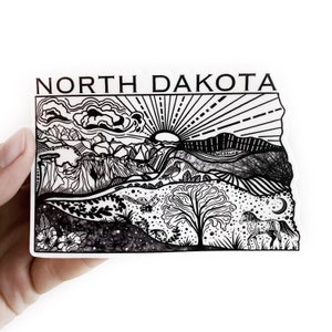 North Dakota State Sticker  4&quot; Weatherproof and durable,  Outdoor sticker, Travel sticker, Wanderlust, Moon , Trees