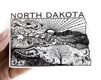 North Dakota State Sticker  4" Weatherproof and durable,  Outdoor sticker, Travel sticker, Wanderlust, Moon , Trees