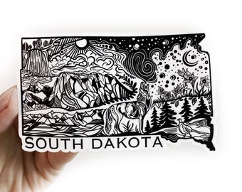 South Dakota State Sticker  4" Weatherproof and durable,  Outdoor sticker, Travel sticker, Wanderlust, Moon , Trees